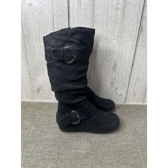 Black Suede Like Boots With Buckle Detail & Side Zipper Closure Womens Size 8 - Picture 2 of 8